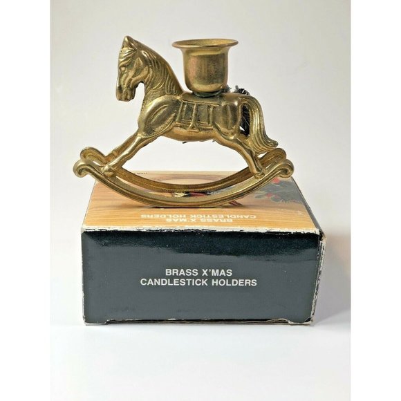 Rocking Horse Stallion Pony Solid Brass Christmas Candle Stick Holder in Box - Picture 2 of 11
